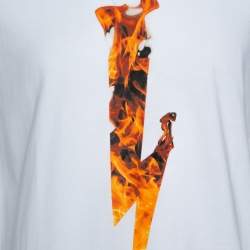 Pre Owned Neil Barrett White Flame Thunderbolt Print Cotton Rolled Up T-Shirt M