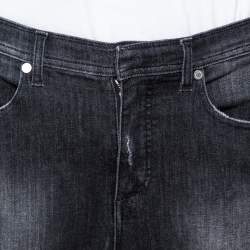 Pre Owned Neil Barrett Grey Ribbed Denim Regular Rise Skinny Fit Biker Jeans L