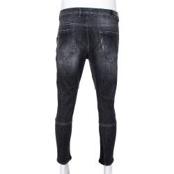 Pre Owned Neil Barrett Grey Ribbed Denim Regular Rise Skinny Fit Biker Jeans L