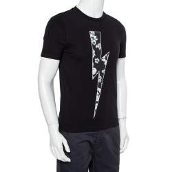 Neil Barrett Black Floral Bolt Printed Crewneck T-Shirt S
