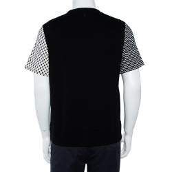 Pre Owned Neil Barrett Monochrome Kefiya Bolt Paneled Knit T-Shirt S
