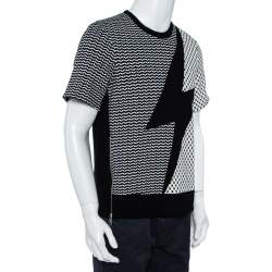 Pre Owned Neil Barrett Monochrome Kefiya Bolt Paneled Knit T-Shirt S