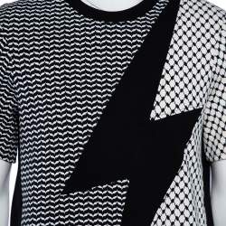 Pre Owned Neil Barrett Monochrome Kefiya Bolt Paneled Knit T-Shirt S
