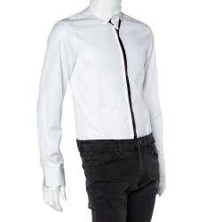 Neil Barrett White Cotton Neck Tie Printed Button Front Shirt M 