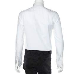 Neil Barrett White Cotton Neck Tie Printed Button Front Shirt M 