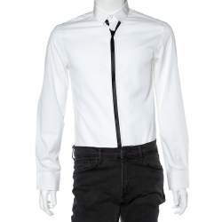 Neil Barrett White Cotton Neck Tie Printed Button Front Shirt M 