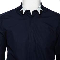 Neil Barrett Navy Blue Cotton Star Collar Slim Fit Shirt L