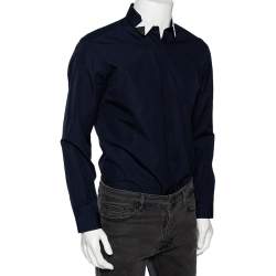 Neil Barrett Navy Blue Cotton Star Collar Slim Fit Shirt L