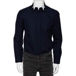 Neil Barrett Navy Blue Cotton Star Collar Slim Fit Shirt L