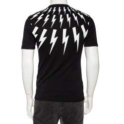 Pre Owned Neil Barrett Black Thunderbolt Print Cotton Jersey Slim Fit T-Shirt S