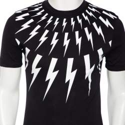 Pre Owned Neil Barrett Black Thunderbolt Print Cotton Jersey Slim Fit T-Shirt S