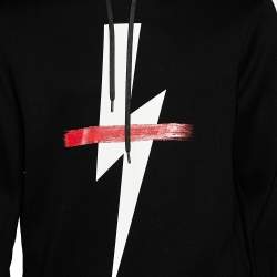 مملوكة مسبقًا Neil Barrett Black Crossed Out Bolt Printed Knit Hooded Sweatshirt L