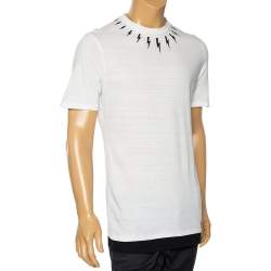 Neil Barrett White Lightening Bolt Printed Cotton Short Sleeve T-Shirt S
