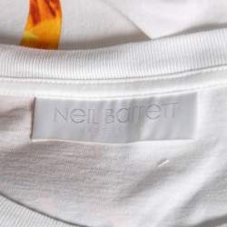 Pre Owned Neil Barrett White Cotton Thunderbolt Printed Crew Neck T-Shirt XL