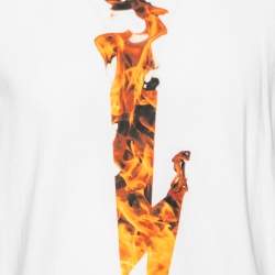 Pre Owned Neil Barrett White Cotton Thunderbolt Printed Crew Neck T-Shirt XL