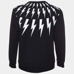 Neil Barrett Black Bolt Printed Knit Crewneck Sweatshirt M