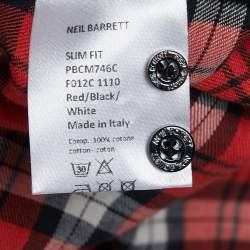 Neil Barrett Red/Black Plaid Brushed Cotton Button Front Full Sleeve Shirt L
