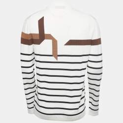 Pre Owned Neil Barrett Off White Striped Knit Crew Neck Slim Fit Pullover L
