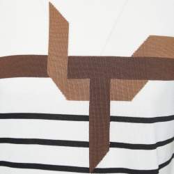 Pre Owned Neil Barrett Off White Striped Knit Crew Neck Slim Fit Pullover L