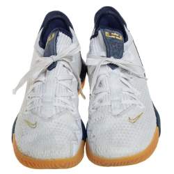 Nike White/Blue Fabric and Leather LeBron 16 Low Sneakers Size 42.5