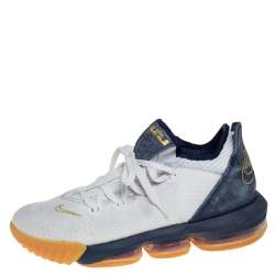 Nike White/Blue Fabric and Leather LeBron 16 Low Sneakers Size 42.5