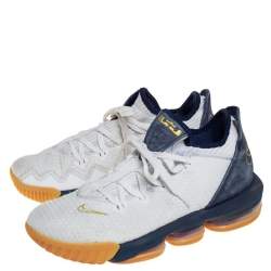 Nike White/Blue Fabric and Leather LeBron 16 Low Sneakers Size 42.5