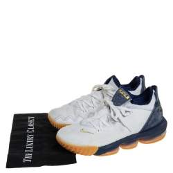 Nike White/Blue Fabric and Leather LeBron 16 Low Sneakers Size 42.5