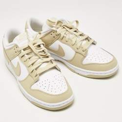 Nike Beige/White Leather Dunk Low Team Gold Sneakers Size 43