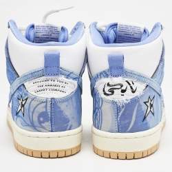 Nike White/Blue Leather and Fabric SB Dunk High Carpet Company Sneakers Size 40.5