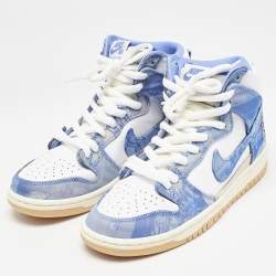 Nike White/Blue Leather and Fabric SB Dunk High Carpet Company Sneakers Size 40.5