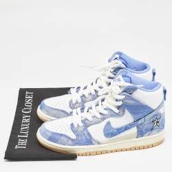 Nike White/Blue Leather and Fabric SB Dunk High Carpet Company Sneakers Size 40.5