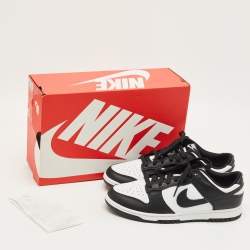 Pre Owned Nike Black/White Leather Dunk Low Retro Panda Sneakers Size 42