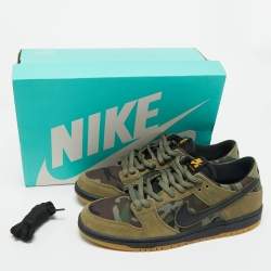 مملوكة مسبقًا Nike Multicolor Camouflage Canvas and Suede SB Dunk Low Skate Camo Sneakers Size 45