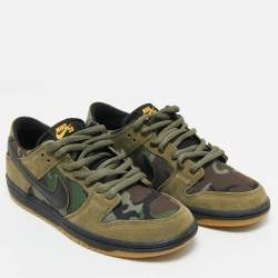 مملوكة مسبقًا Nike Multicolor Camouflage Canvas and Suede SB Dunk Low Skate Camo Sneakers Size 45