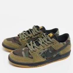 مملوكة مسبقًا Nike Multicolor Camouflage Canvas and Suede SB Dunk Low Skate Camo Sneakers Size 45