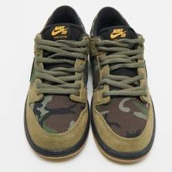 مملوكة مسبقًا Nike Multicolor Camouflage Canvas and Suede SB Dunk Low Skate Camo Sneakers Size 45