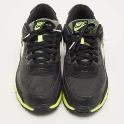 Pre Owned Air Jordans Black Canvas and Nubuck Leather Air Max 90 Black Hot Lime Sneakers Size 45.5