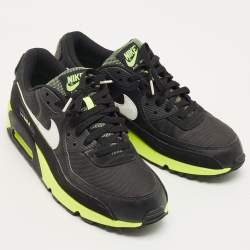 Pre Owned Air Jordans Black Canvas and Nubuck Leather Air Max 90 Black Hot Lime Sneakers Size 45.5