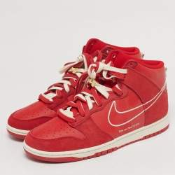 Pre Owned Nike Dunk High SE First Use Red Size 45 Red Leather and Suede High Top Sneakers