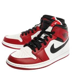 Pre Owned Air Jordan 1 Mid Nike Tricolor Leather Chicago High Top Sneakers Size 44