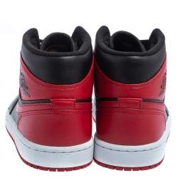 Pre Owned Nike Air Jordan 1 Red/Black Leather Mid Sneakers Size 42