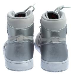 Pre Owned Nike Air Jordan 1 Metallic Silver/Grey Leather OG CO JP High Top Sneakers Size 43