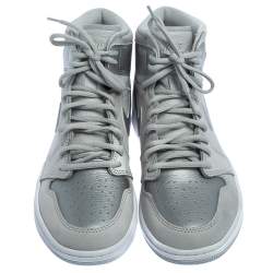 Pre Owned Nike Air Jordan 1 Metallic Silver/Grey Leather OG CO JP High Top Sneakers Size 43