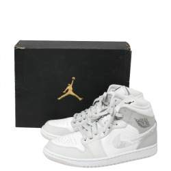 Pre Owned Air Jordan 1 Mid Grey/White Leather Camo Sneakers Size 42.5