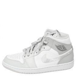 Pre Owned Air Jordan 1 Mid Grey/White Leather Camo Sneakers Size 42.5