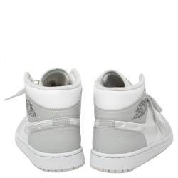 Pre Owned Air Jordan 1 Mid Grey/White Leather Camo Sneakers Size 42.5