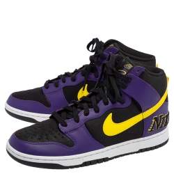 Pre Owned Nike Black/Purple Canvas and Leather Dunk Lakers High Top Sneakers Size 46
