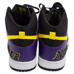 Pre Owned Nike Black/Purple Canvas and Leather Dunk Lakers High Top Sneakers Size 46