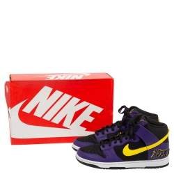 Pre Owned Nike Black/Purple Canvas and Leather Dunk Lakers High Top Sneakers Size 46
