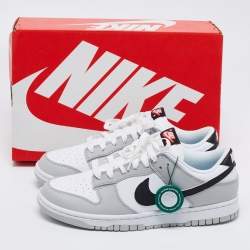 Nike White/Grey Leather Dunk Grey Fog Low Top Sneakers Size 42